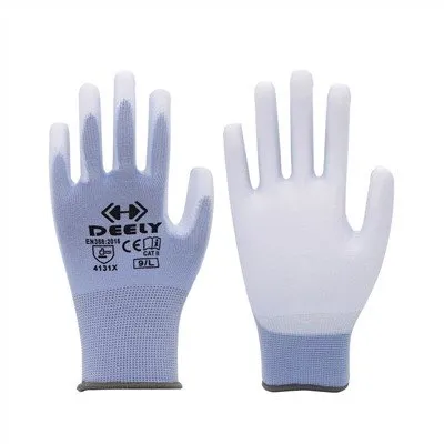 Világoskék poliészter nylon PU tenyérbevonatú kesztyű